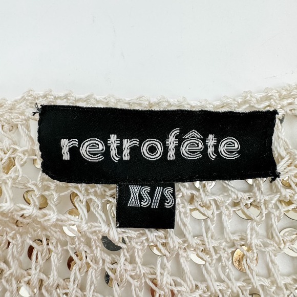 Retrofete Dress Marie Sequin Crochet Maxi White Ivory Gold Long XS / S Strappy - Picture 10 of 16